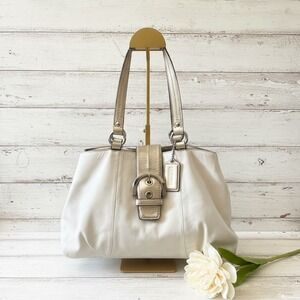 Coach Soho Buckle Satchel Ivory Leather Shoulder Bag Gold Trim